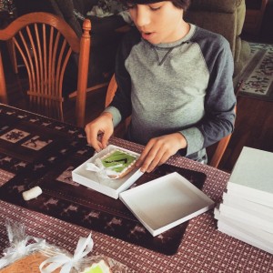My son helping me package Doable cookies